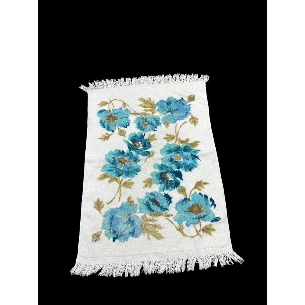 Vintage Fairfax turquoise floral hand towel